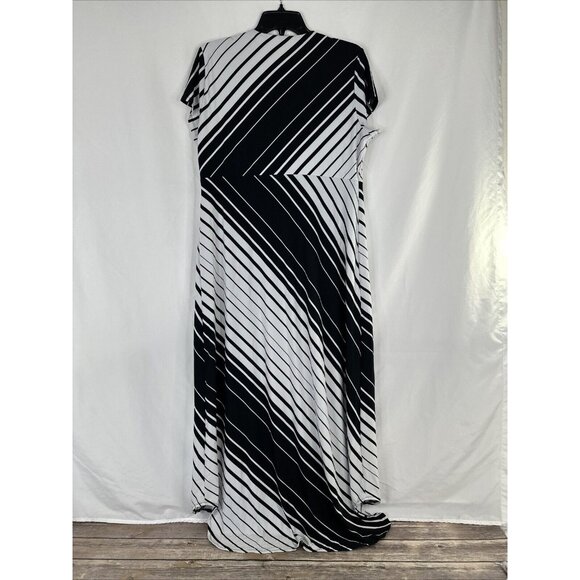 Chicos Maxi Dress Womens Size 2 Black White Striped Short Sleeve Stretch - Picture 6 of 13